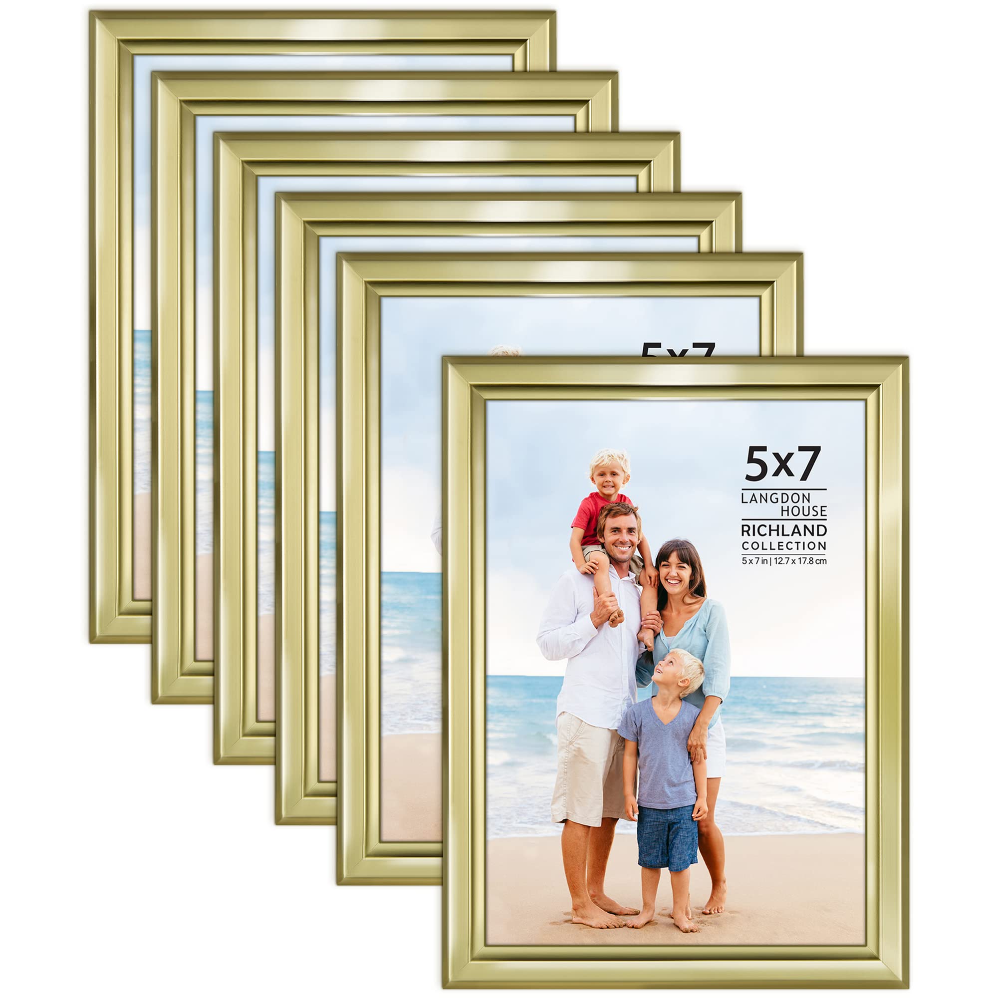 Langdon House 5x7 Picture Frames Set (Gold, 6 Pack) Distinguished Edging for Classic Style, Richland Collection
