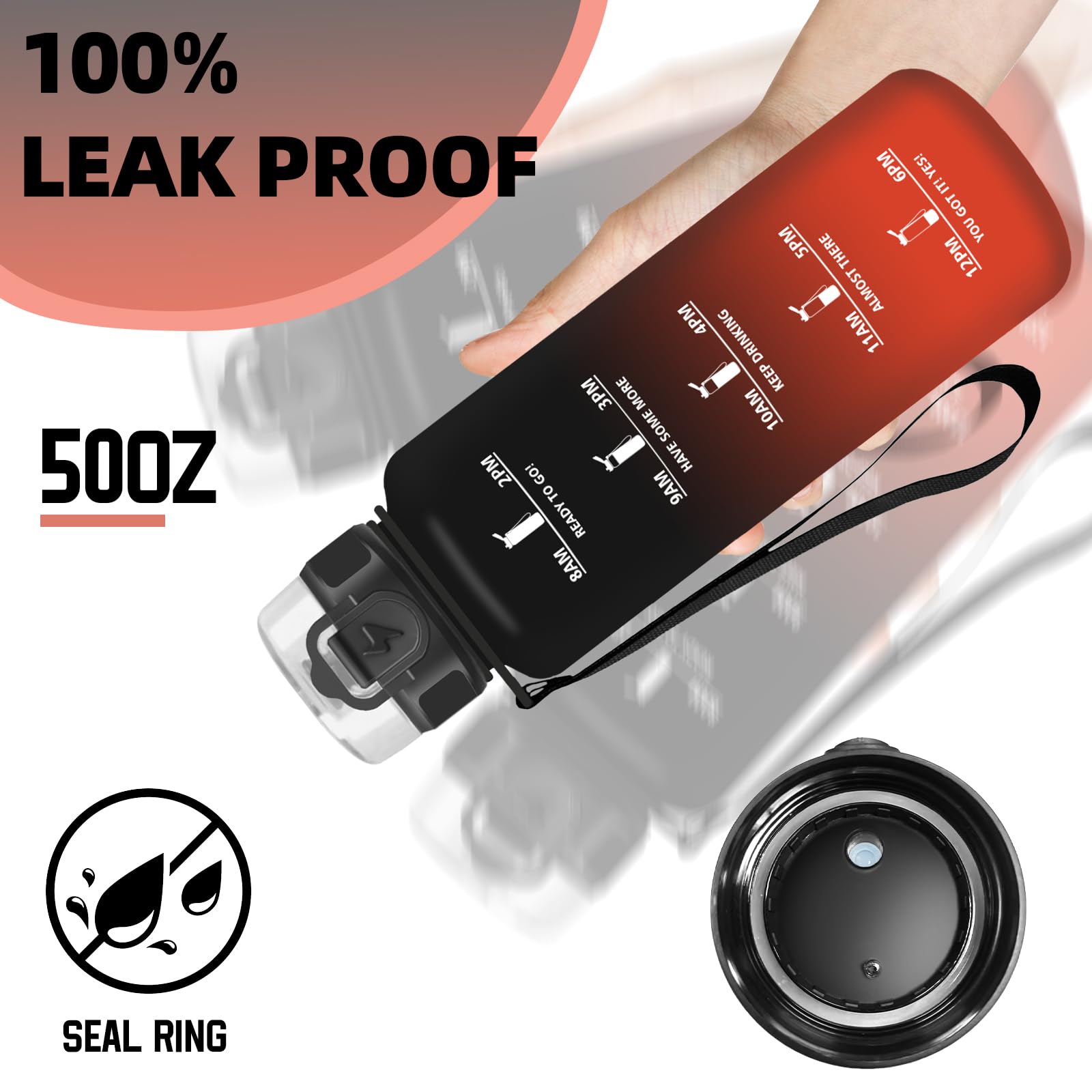 Grsta Gourde 1,5l, Anti Fuite Gourde Sport, Avec Marqueur de Temps, Gourdes Graduée pour 1 Journee, Verrou de Sécurité, Bouteille Motivation avec Filtre pour Plein Air, Velo, Camping - 4