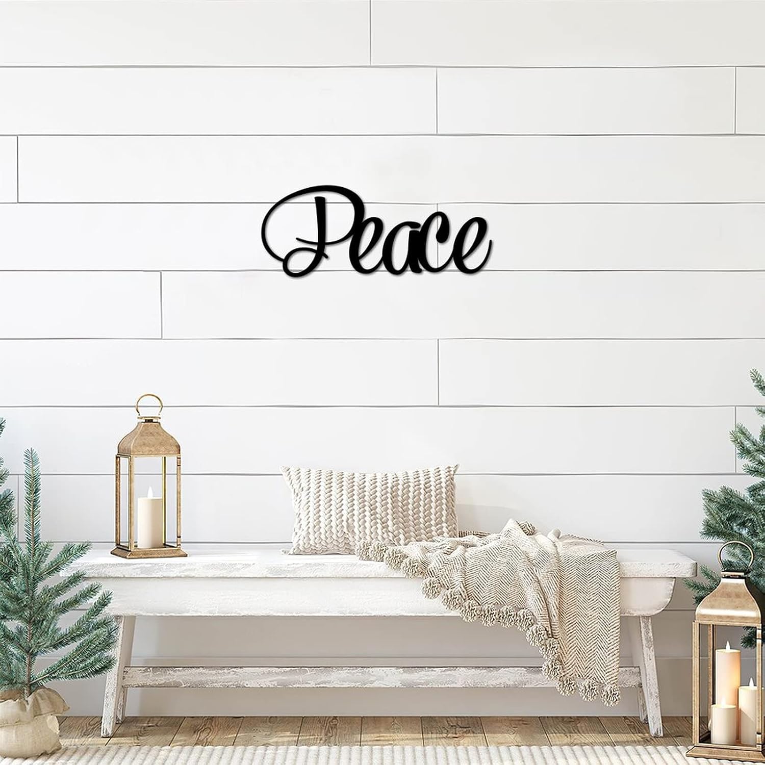Metal Sign Peace Word Art Sign Calligraphy Modern Long Lasting Steel Metal Wall Cut Out Cut Out Sign Modern Metal Family Sign for Dining Room Front Door Decorations Home Gift 12 Inch image 3