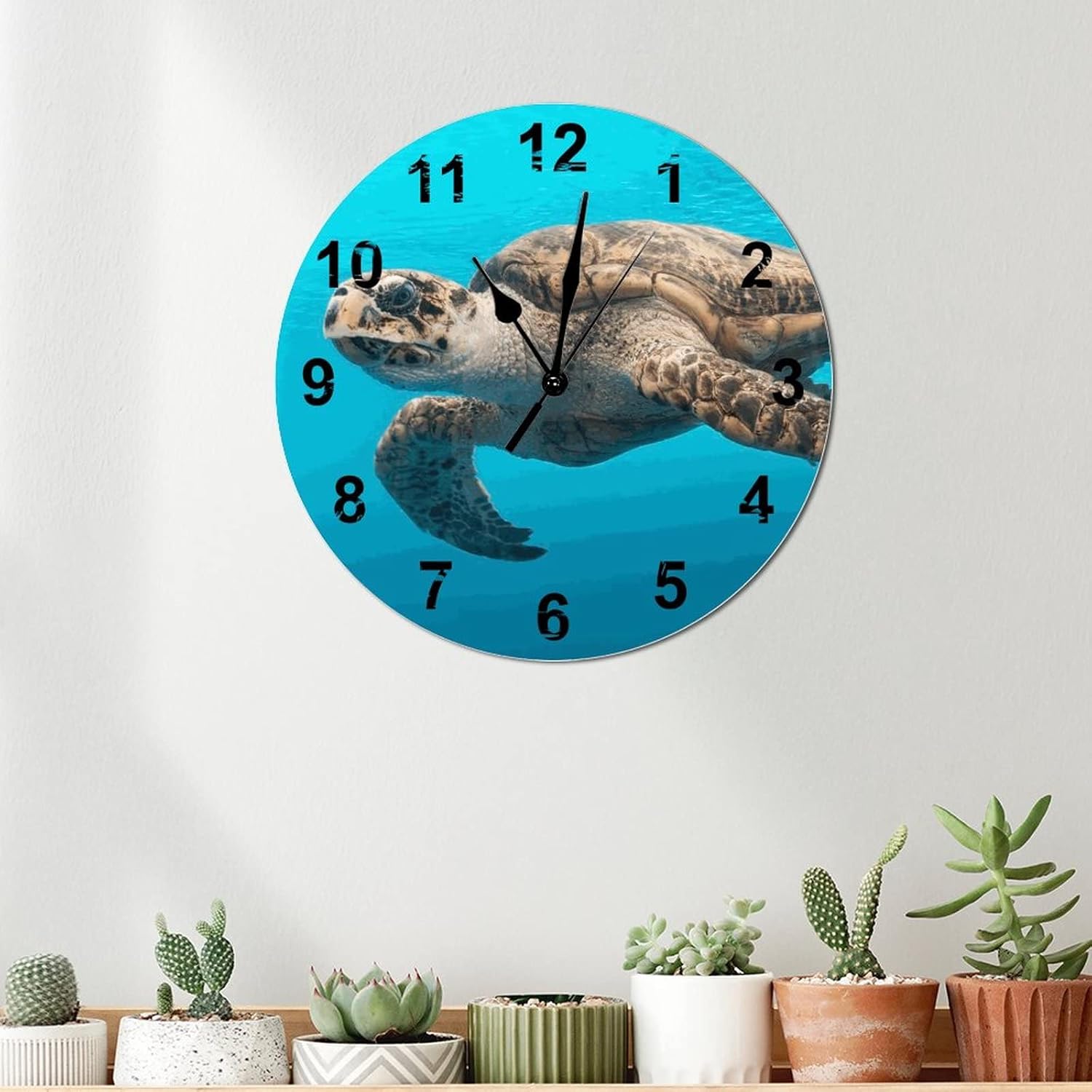 Tropical Sea Turtle Wooden Wall Clock Beach House Frameless Wooden Wall Clock Silent Movement Battery Operated 12 in Rustic Farmhouse Clock for Home School Kitchen Bedroom Living Room