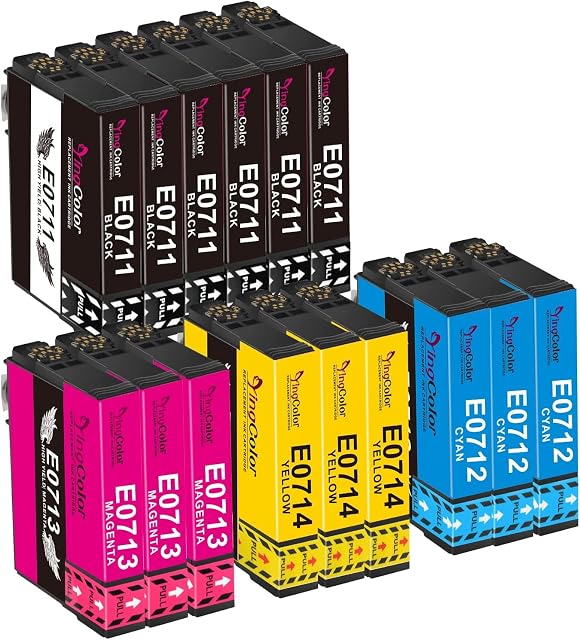 YINGCOLOR T0715 Ink Cartridges for Epson T0711 T0712 T0713 T0714 Multipack ink cartridge for Epson Stylus SX215 SX200 SX400 SX415 SX410 SX210 DX8400 DX7450 DX8450, 15 Pack