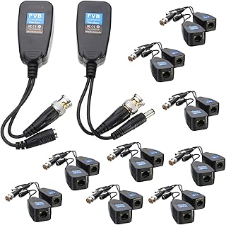 10 Pairs HD-CVI/TVI/AHD Passive Video Balun with Power Connector and RJ45 CAT5 Data Transmitter BNC Twisted Pair