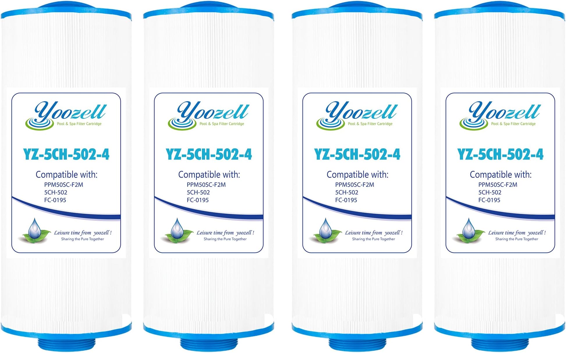 Yoozell 5CH-502 Spa Filter Cartridge Replaces for PPM50SC-F2M, Filbur FC-0195, Marquis Spa 20041, 20091, 370-0237, C-5303, Darlly 50501, 2" Male Thread/MPT Hot Tub Filter, 50 sq.ft Cal Spas, 4 Pack