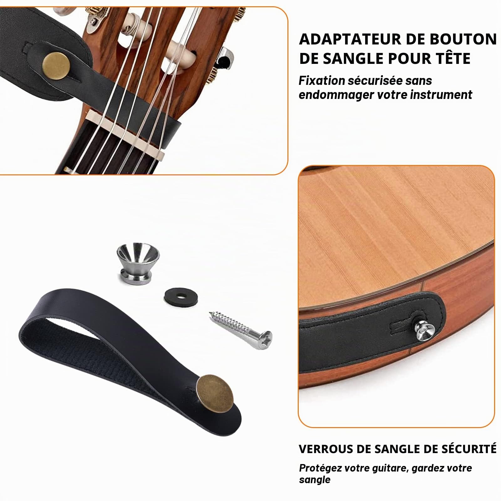 Lot de 4 Sangle de guitare avec extrémités en cuir Courroie de Guitare Longueur réglable avec 10 médiators verrous de sangle pour guitares basses électriques et acoustiques