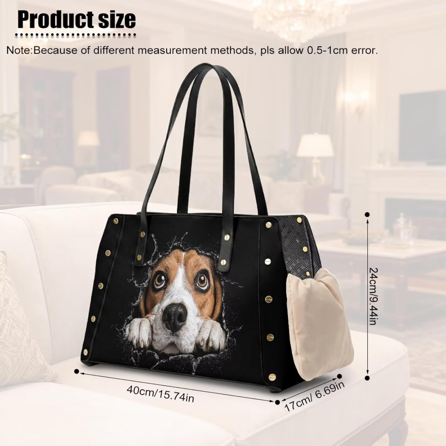 Beagle Print Pet Carrier for Cats Dogs, PU Leather Dog Purse Carrier for Small Dogs 10-15 lbs, Portable Comfort Pet Shoulder Handbags for Vet Walking