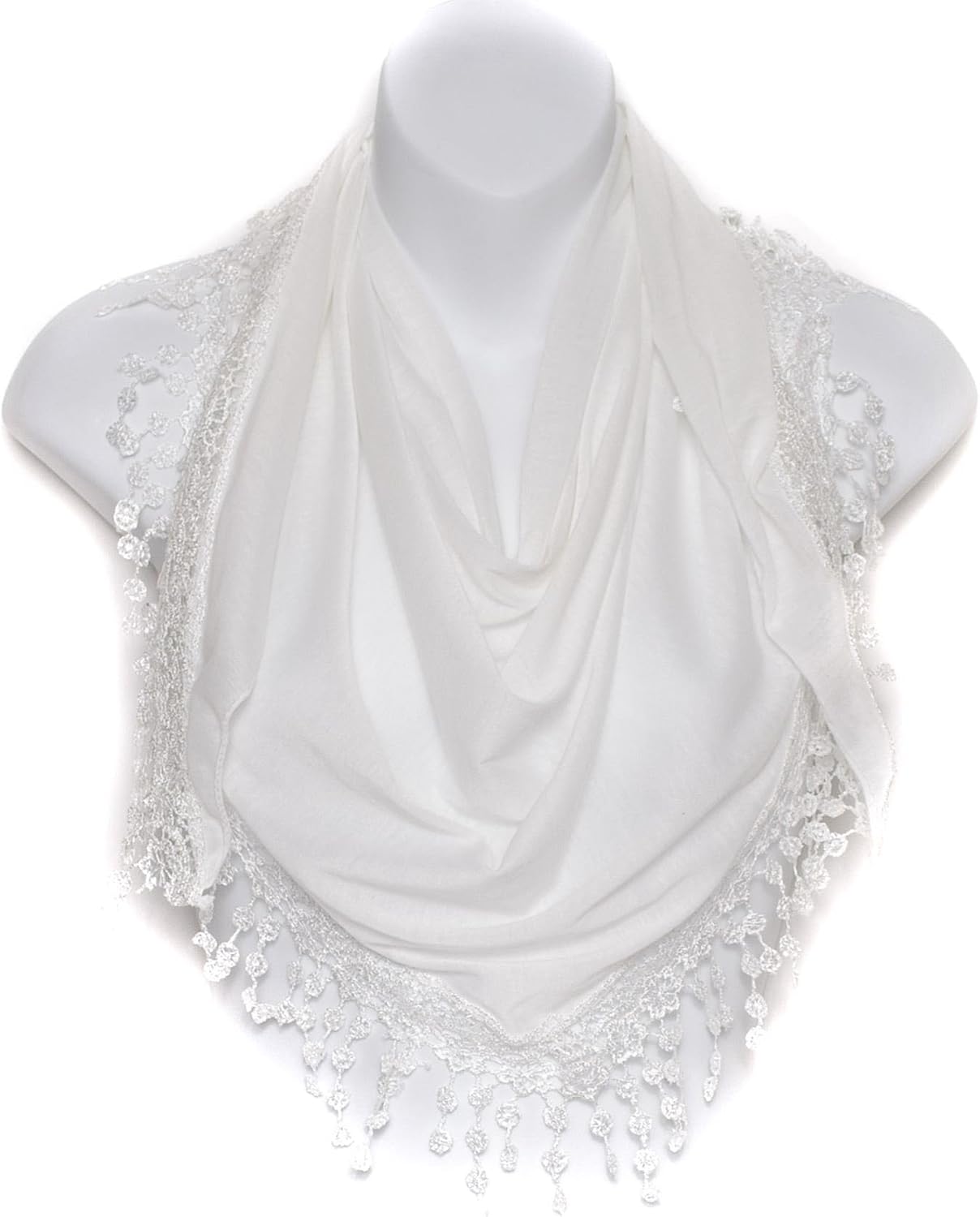 Hat To Socks Triangle Scarf with Bobbin Lace Fringes for Women