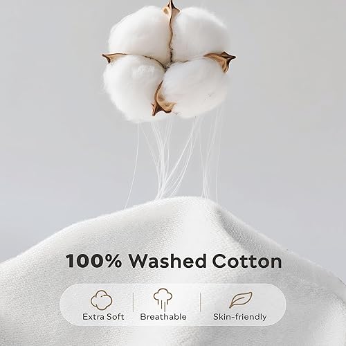 Miniatura 2 de JELLYMONI Juego de sábanas tamaño King, 4 piezas, algodón blanco crema, de fácil ajuste, 16 pulgadas de profundidad, 100% algodón lavado, suave y