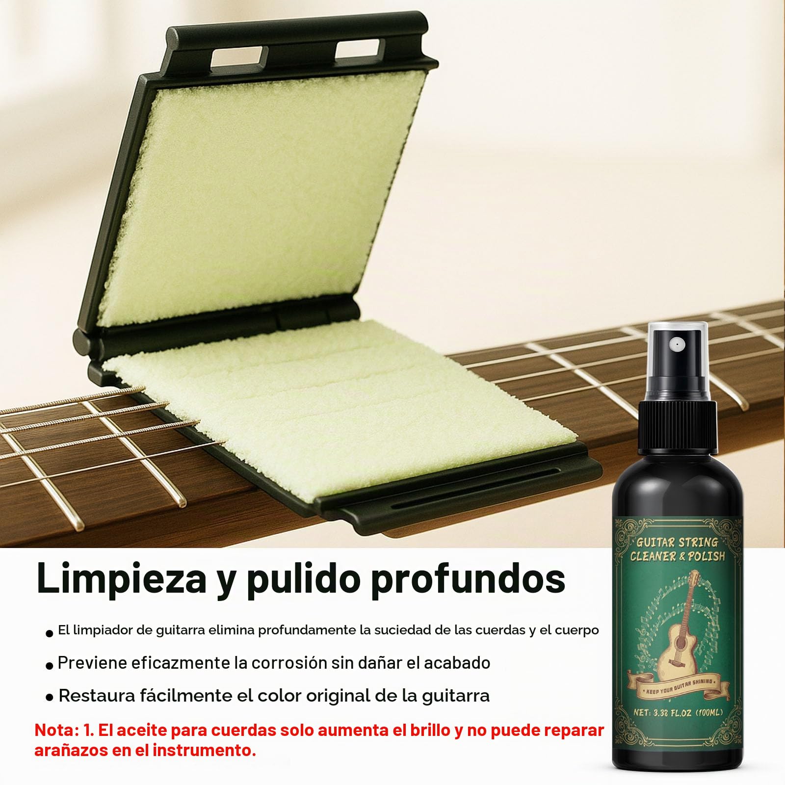 1DFAUL Juego de mantenimiento y limpieza para guitarra de 9 piezas con limpiador de guitarra, pulidor, aceite para diapasón y aceite para cuerdas, para todos los tipos de guitarra, ideal para