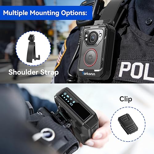 Miniatura 5 de Cámara de cuerpo de policía, 1080P HD cámara desgastada, 64G e IP68, cámara corporal habilitada para GPS con aplicación, batería de 12 horas, visión