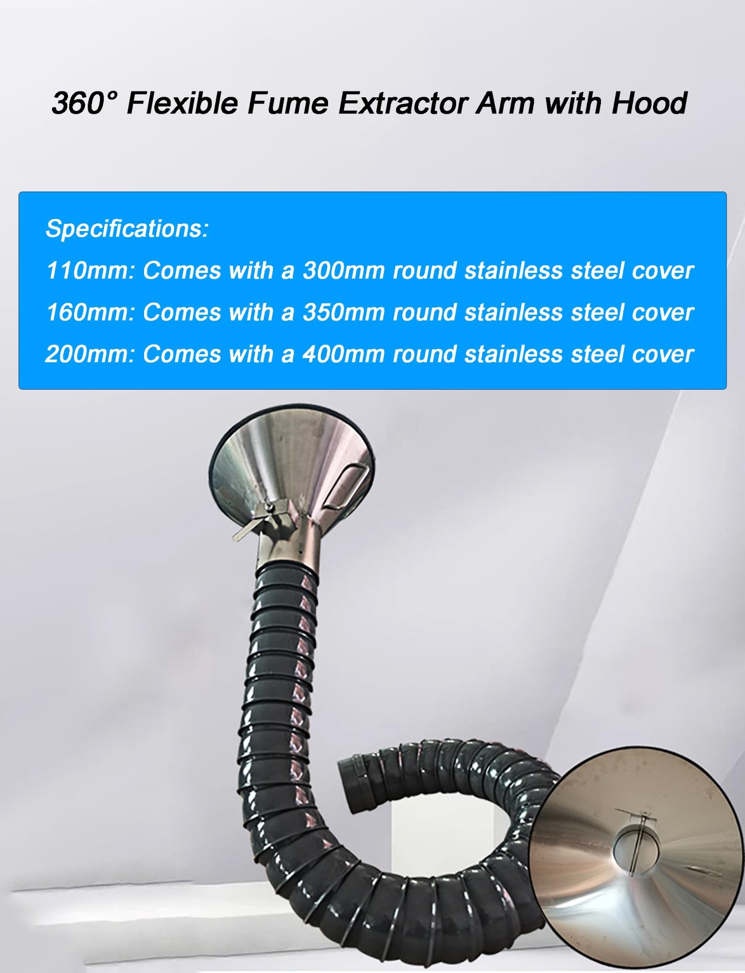 Extractor de humos flexible con brazo articulado y campana | Elimina el humo de soldadura y el polvo en talleres industriales