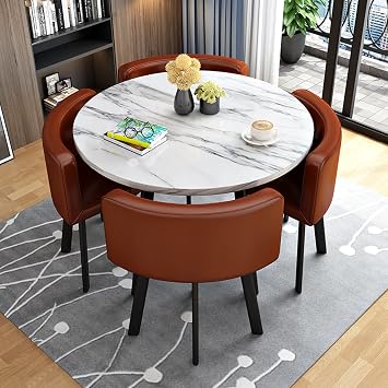 Modern Business Negotiation Table and Chair Combination,Coffee Table Conference Room Table,Leisure Area Home Balcony Small Round Dining Table Set for 5, Suitable For Lounge, Living Room  Color Brow
