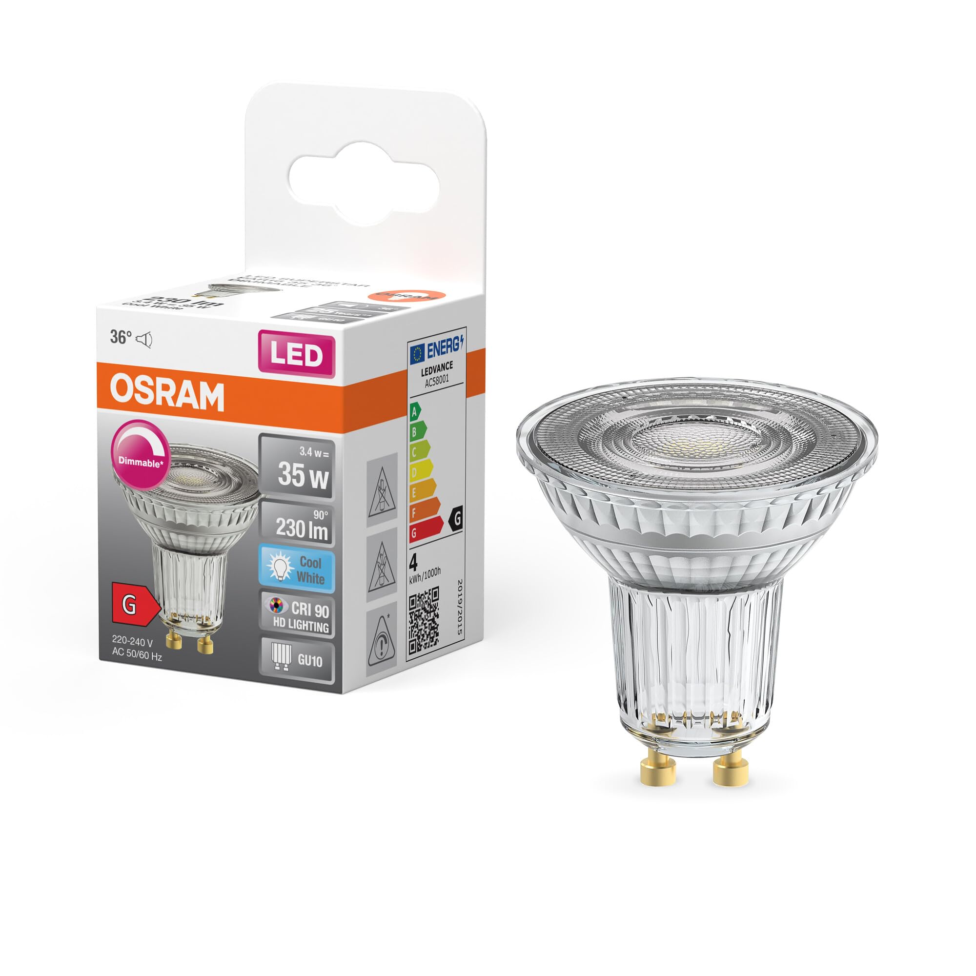 Osram Reflector Led Bulb Gu10 3.4 W 940 230 Lm Dim