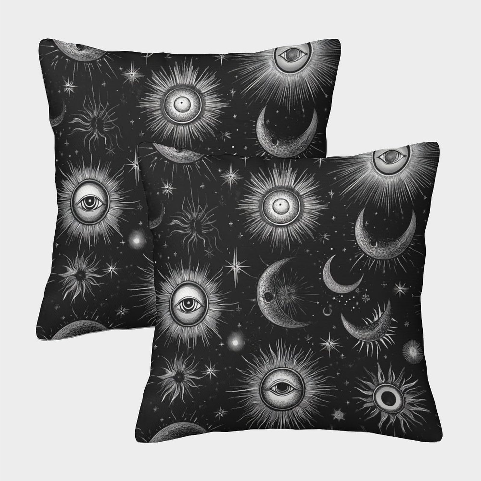 kaiyun 2 Pack Throw Pillowcase 45x45cmCelestial Body Pattern Pattern Cushion Cover Sun Moon Stars Eye Shapes And Mysterious Symbols Home Decoration