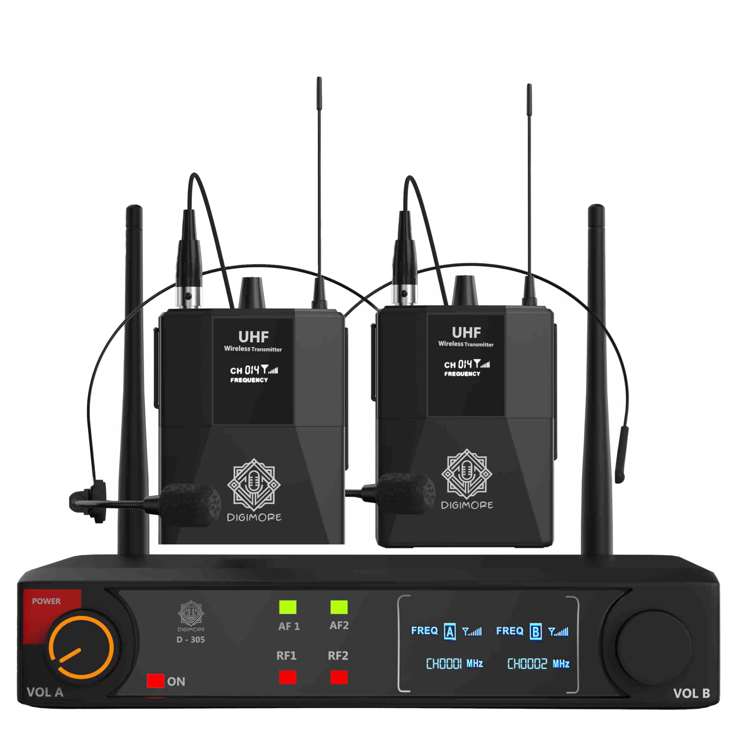DIGIMORE Wireless Headset Microphones | Cardioid Pickup | 3-Pin Mini XLR Mic |197ft Range | Balanced XLR Outputs | Ideal for Stage, Public Speaking, Events & Live Performances (D-305 LL)