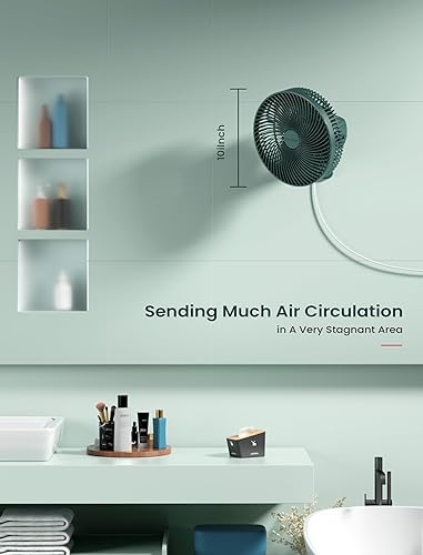 Miniatura 6 de Ventilador pequeño oscilante de 10 pulgadas para montaje en pared con control remoto y temporizador, 4 velocidades, adaptador incluido, inclinación