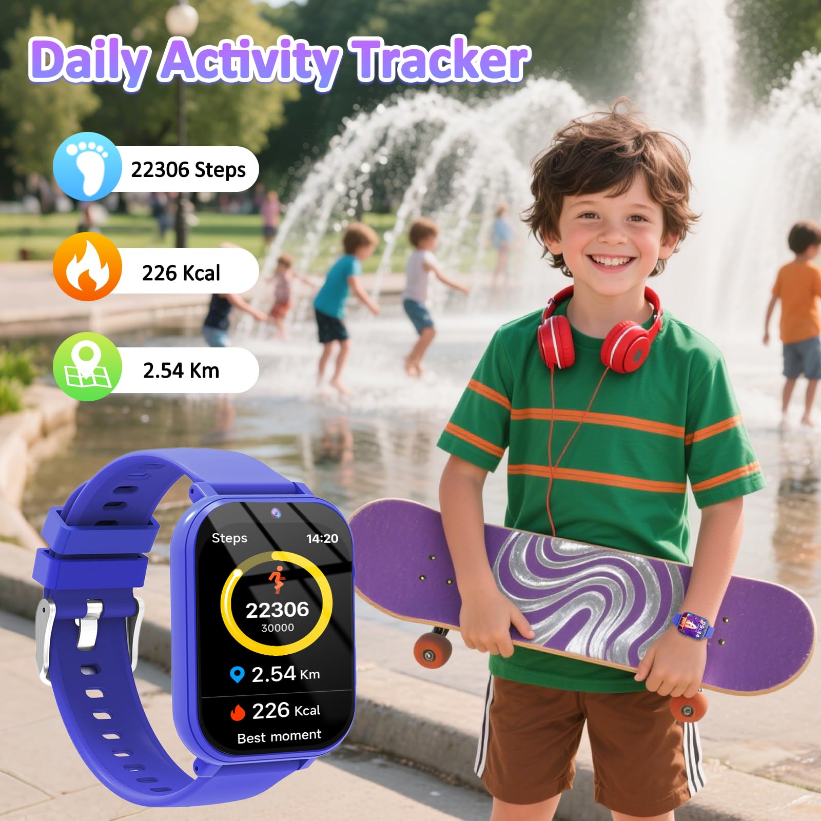 clleylise Montre connectée Enfant - Smartwatch avec 18 Jeux, Suivi de Sommeil & podomètre, caméra, Fonds d'écran dynamiques, Montre Enfant Garcon et Montre connectée Enfant Fille (Bleu)
