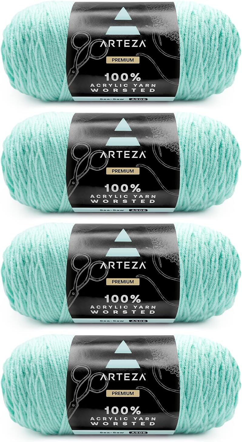 ARTEZA Acrylic Yarn for Crocheting, 4 x 200-g Skeins of Worsted Yarn for Knitting, Trip to Fiji A500, Knitting & Crochet Supplies