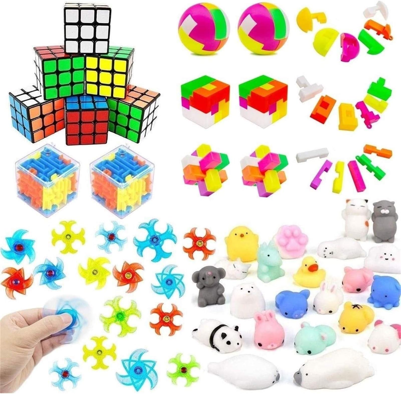 Fun Party Favors For Kids Toy,Mochi Squishies,Puzzle Balls,Finger Gyro Spiral Twister Toys For Party Toys,Birthday Party,Classroom Rewards,Carnival Prizes,Pinata Filler,Treasure Chest,Goody Bag Fillers(Assorted 34 Pack)