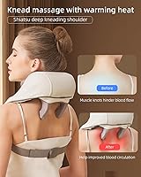 Vista 4 de Neck Massager for Pain Relief deep Tissue Relieves Tension Kneading Massager with Heat Improves Circulation Eases Muscle Soreness,Ideal Gifts(Beige)