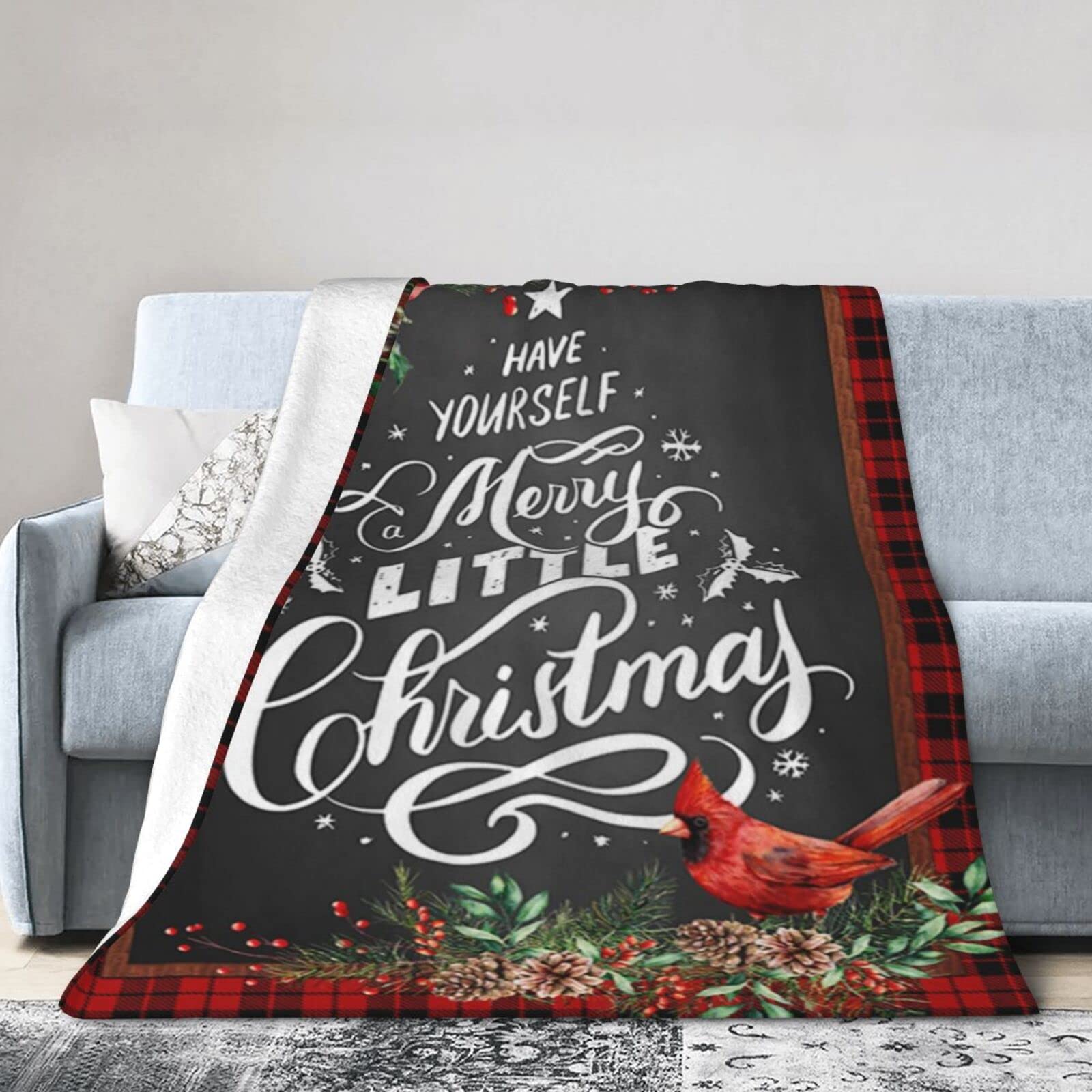 Lsjuee Christmas Flannel Fleece Blanket 40"X30" Have Yourself A Merry Little Christmas Bed Throw Blanket Quality Ultra-Soft Travel Winter Blankets for Couple Keep Warm