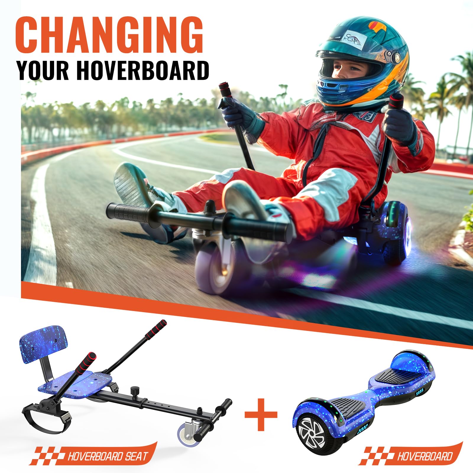 Scooter Seat Attachment, Scooter with Go Kart for Kids Boys Girls Adults, LED Lights, Bluetooth(Include Go-Kart)