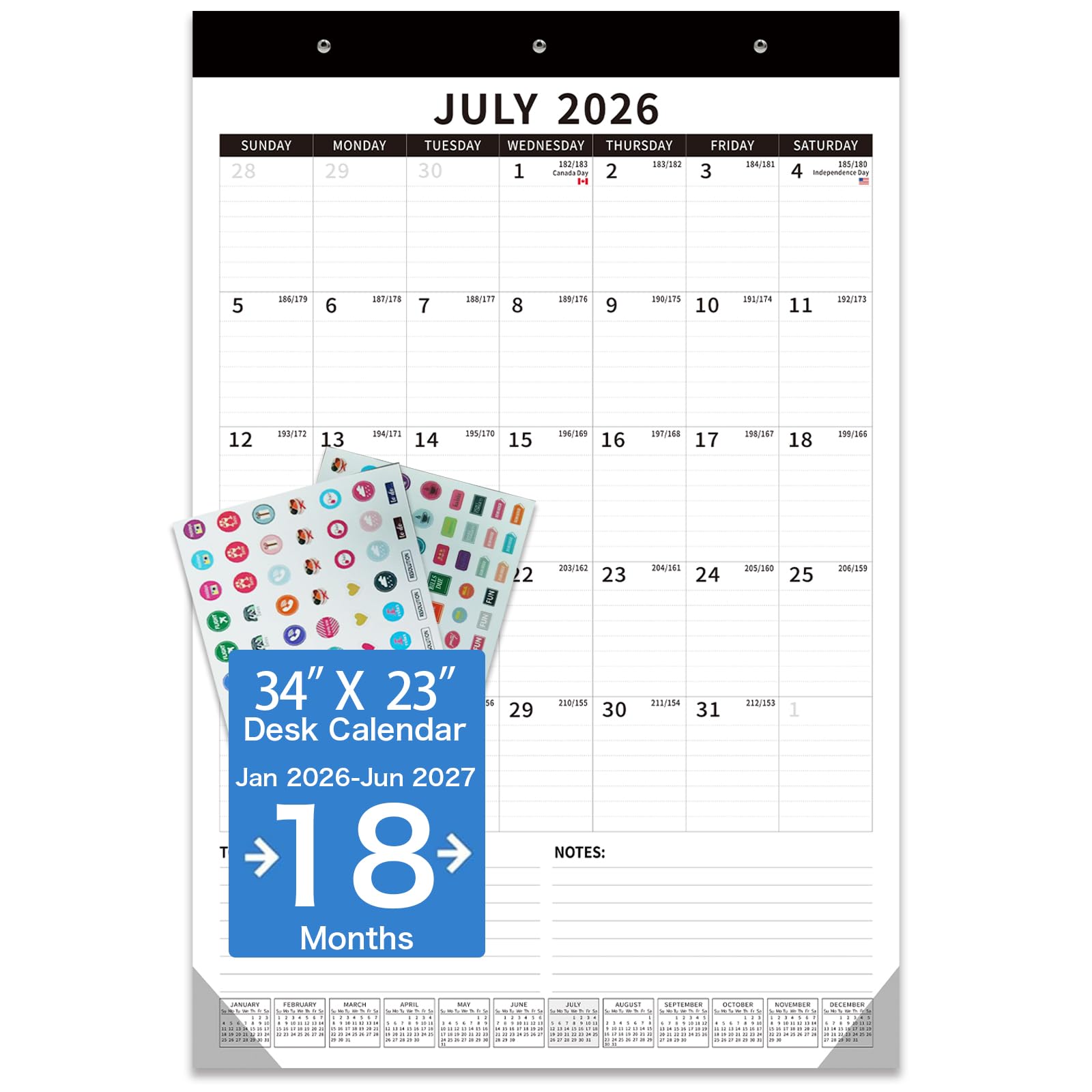 Tischkalender 2026–2027 – Dayvorax Tischkalender Juli 2026–2027 Dez, 34 x 23 cm, großer Tischkalender mit dickem Papier, Kunststoffeinband, großer Kalender für Zuhause und Büro
