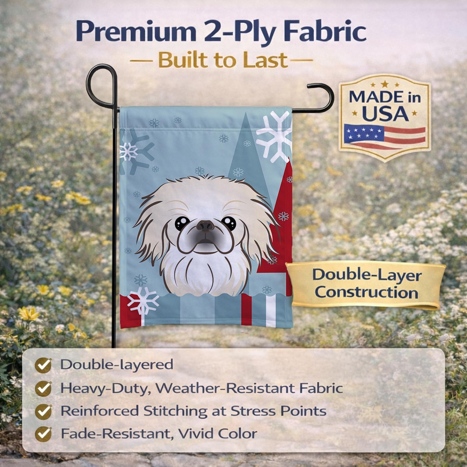 Caroline's Treasures BB1717GF Winter Holiday Pekingese Garden Flag Mailbox Flag Decorative Yard Flag Banner Outside Patio Artwork Yard Flower Beds, Garden Size, Multicolor