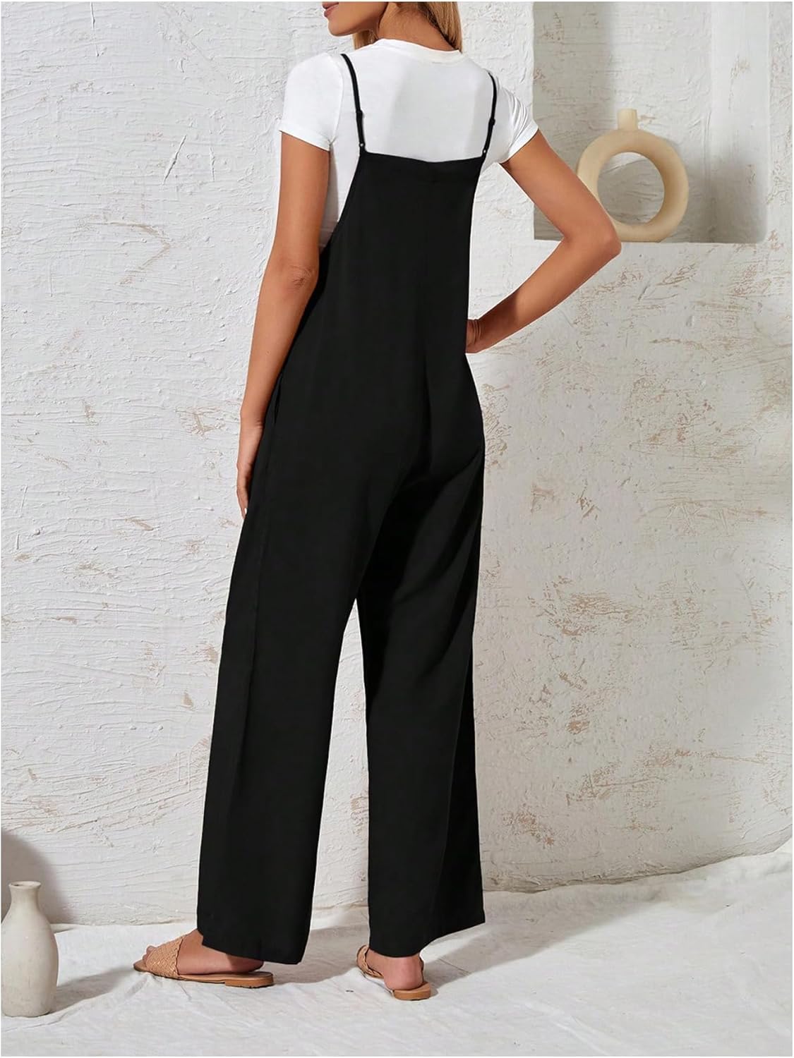 OYOANGLE Women's Wide Leg Cami Jumpsuits Spaghetti Strap Square Neck Dressy Long Pants Romper - Image 3