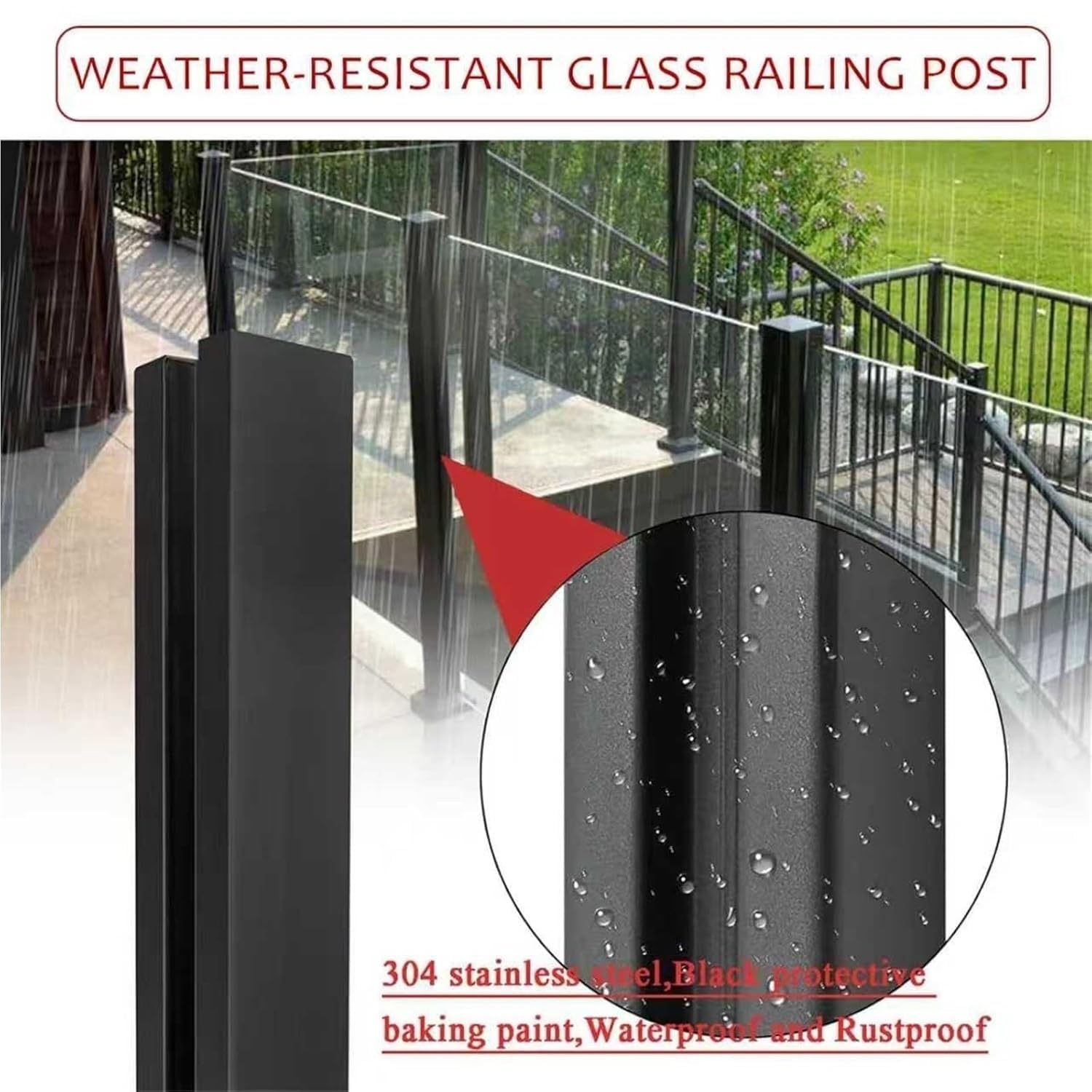 Geländerpfosten für Treppen, ohne Bohren, erhältlich in Schwarz, Silber, d gehärtet, für Innen- und Außenbereich, Zaunpaneelstütze (schwarze Ecke, Höhe 60 cm)