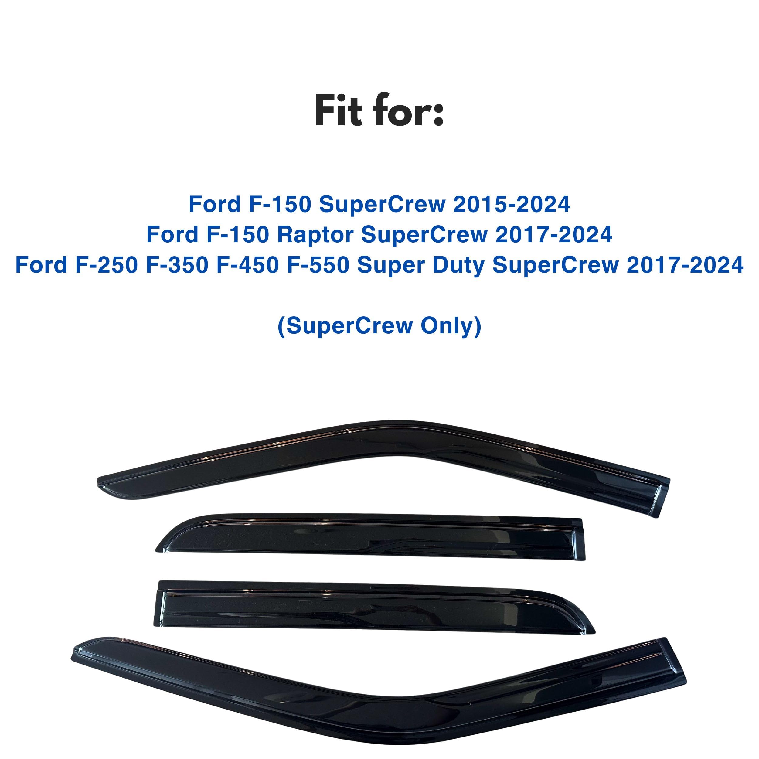 Rain Guards For 2015-2024 Ford F-150 & Super Duty - 4pc Tape-On Window Deflectors & Vent Visors
