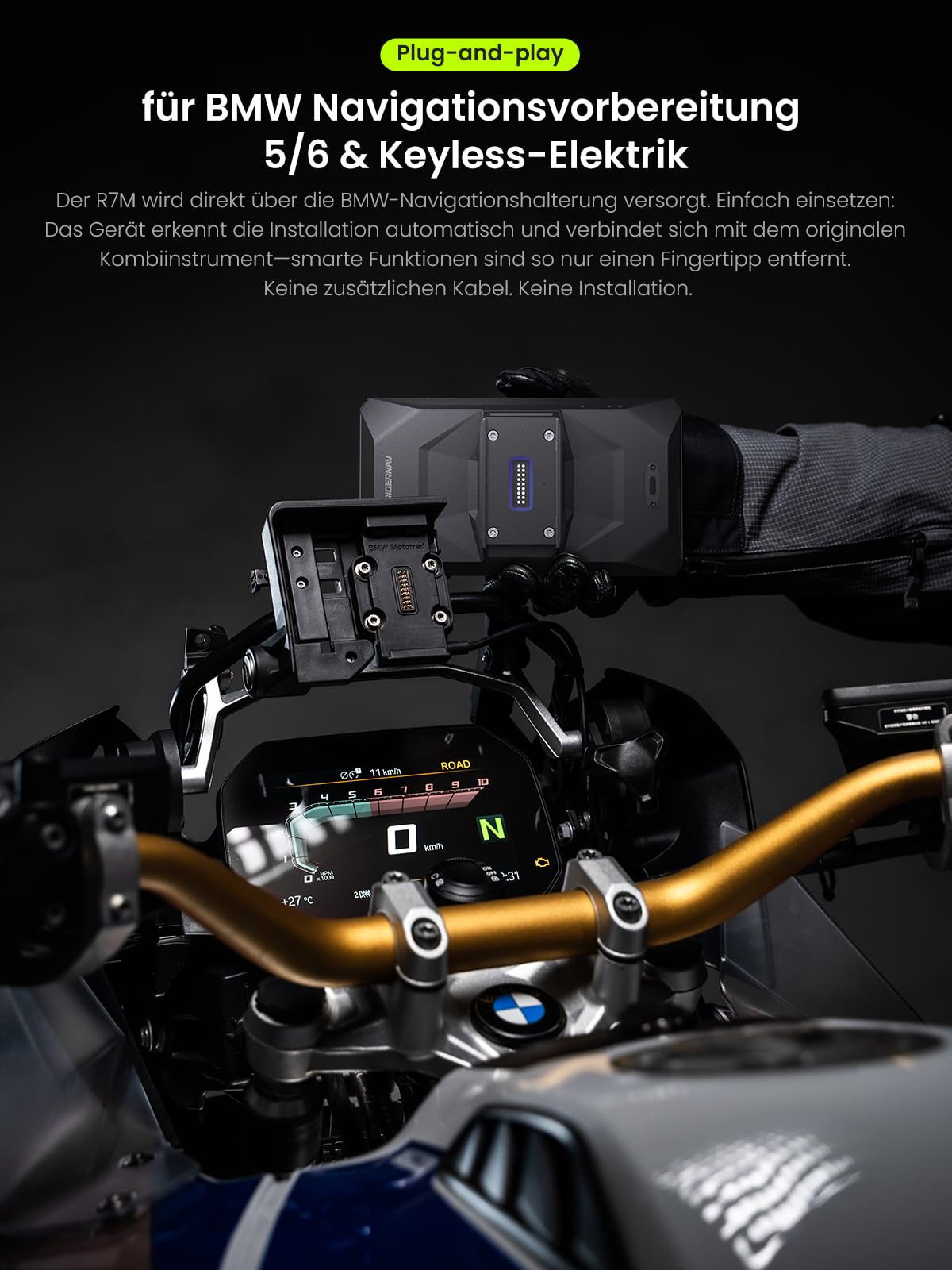 R7M 7" Wireless CarPlay & Android Auto für BMW Motorräder – Native Wonder Wheel- und Actionkamera-Steuerung | Echtzeit-Datenauslesung (TPMS/RPM) | OTA-Updates | 1200-Nit IP69K GPS | NAV Prep