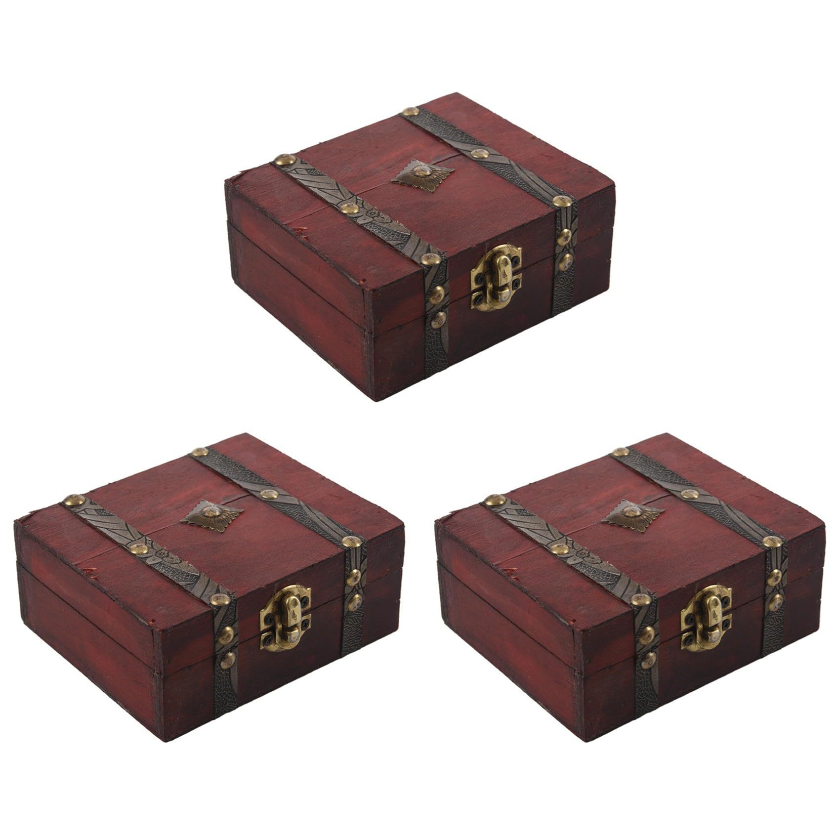 Hndhbfgrt 3X Wooden Vintage Lock Treasure Chest Jewelery Storage Box Case Organiser Ring Gift