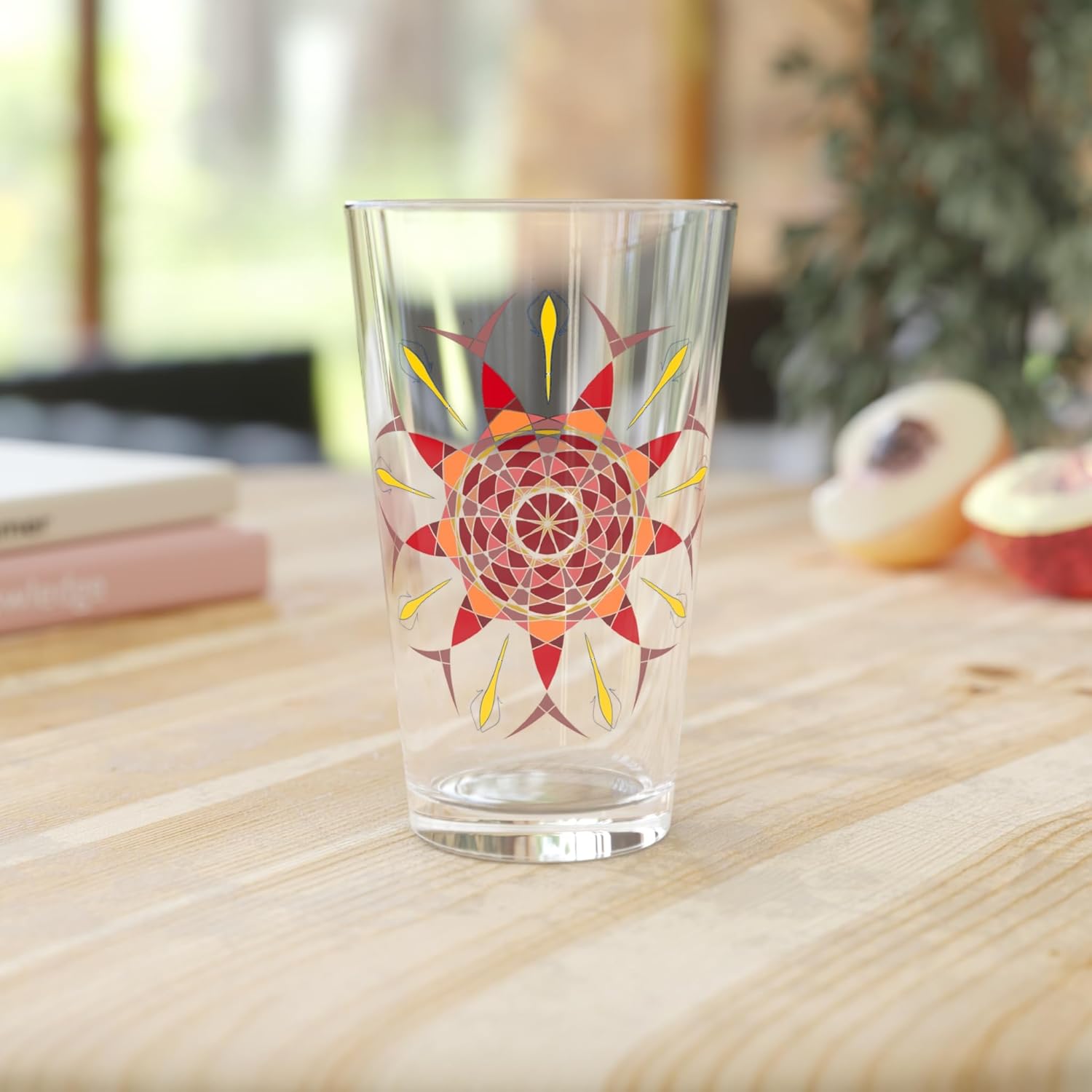 Bohemian Pint Glass Unique Glassware Parties Home Bar Gift Beer Lovers Mandala Design '2.mythic.journey' Art by Mitzisniftis