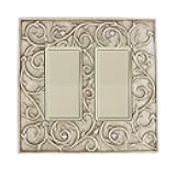 Meriville French Scroll 2 Rocker Wallplate, Double Switch Electrical Cover Plate, Weathered White