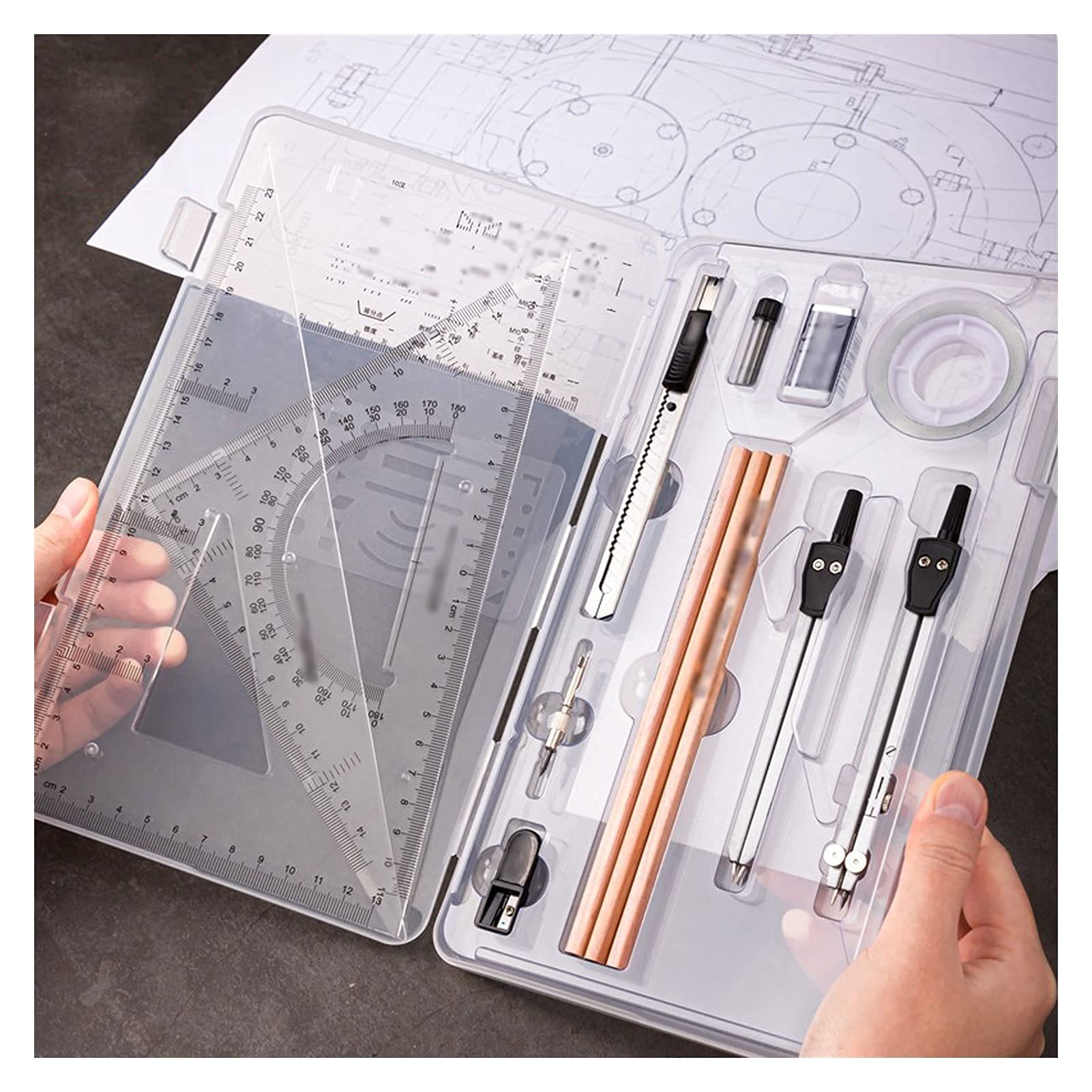 16-teiliges Zirkel-Set, mathematisches Geometrie-Werkzeug-Set mit Minen-Nachfüllungen, Winkelmesser-Set, ideal für die Schule, Zuhause und das Büro, Geometrie-Set