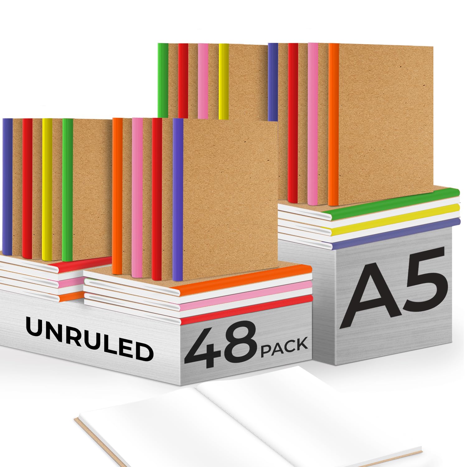 Rosmonde 48 Stück Kraft-Notizbücher für Kinder, Softcover, A5, blanko, ohne Blatt, 120 Seiten (60 Blatt), blanko, Skizzenbücher zum Zeichnen, 20,3 x 14,5 cm, unliniert, Reisetagebücher, Großpackung