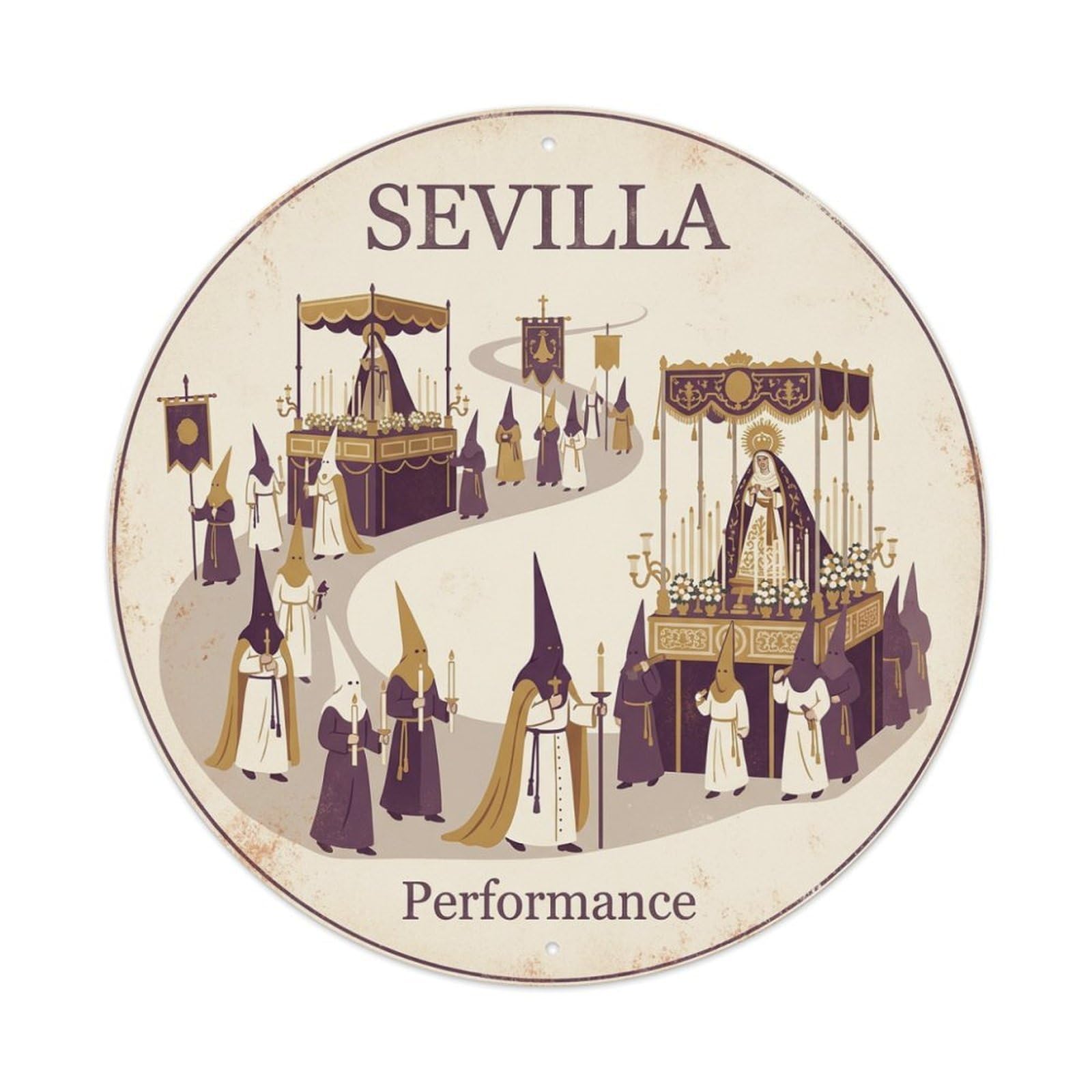Vintage Travel Seville Spain Parade Vintage Metal Tin Sign Plaque Wall Decor for Cafe, Club Bar, Office, Garden Metal Poster 8x8Inch