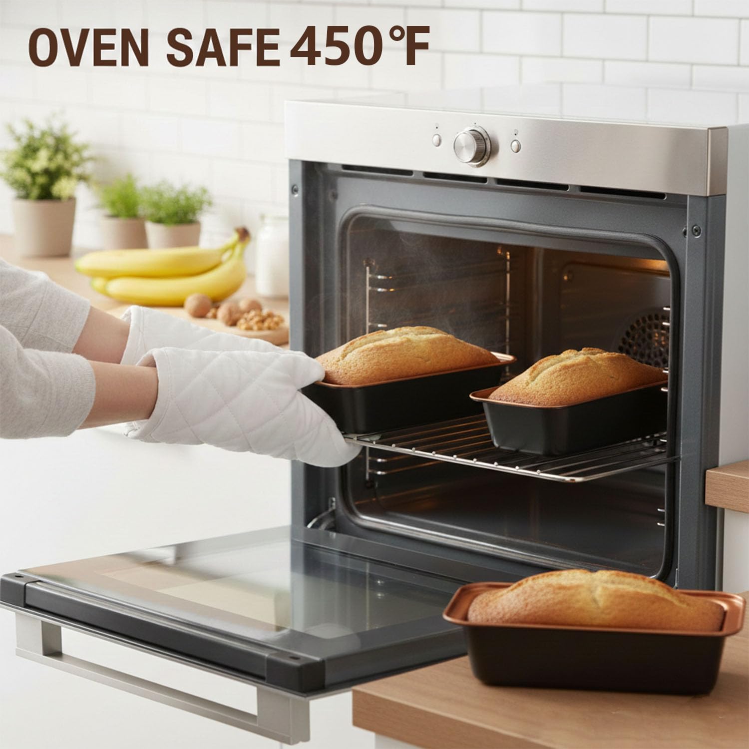 3-Pack Nonstick Loaf Pan 9x5 Inch, Carbon Steel Bread Pan for Baking, Easy Release for Meatloaf, Banana Bread & Pound Cake, Oven Safe 450°F - Image 3