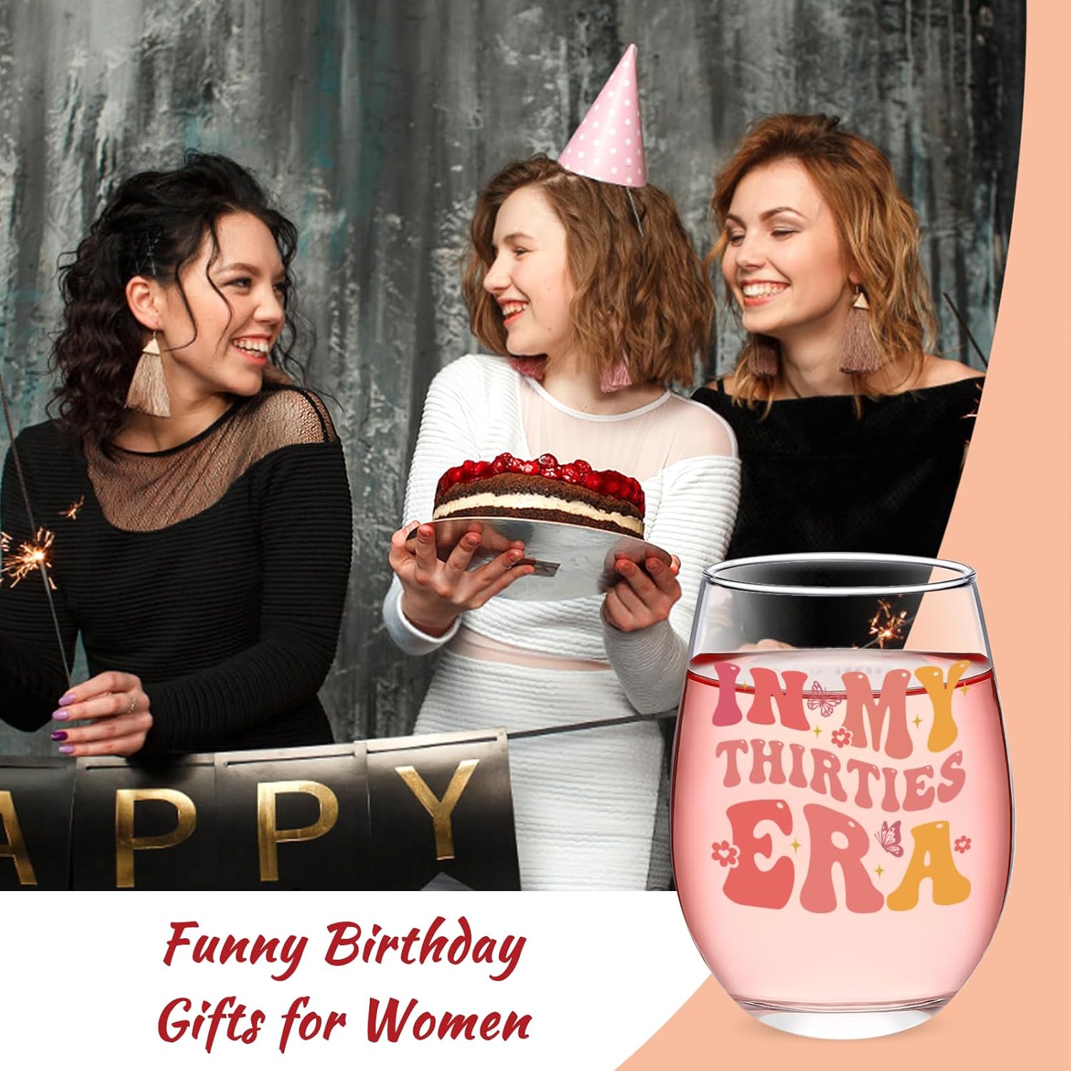 Futtumy In My Thirties ERA Wine Glass, 30th Birthday Gifts for Women, 30th Birthday Gifts for Her, 30 Year Old Birthday Gifts for Sister Wife Mom Coworker Best Friends, Happy Birthday Gifts for Women - Image 3