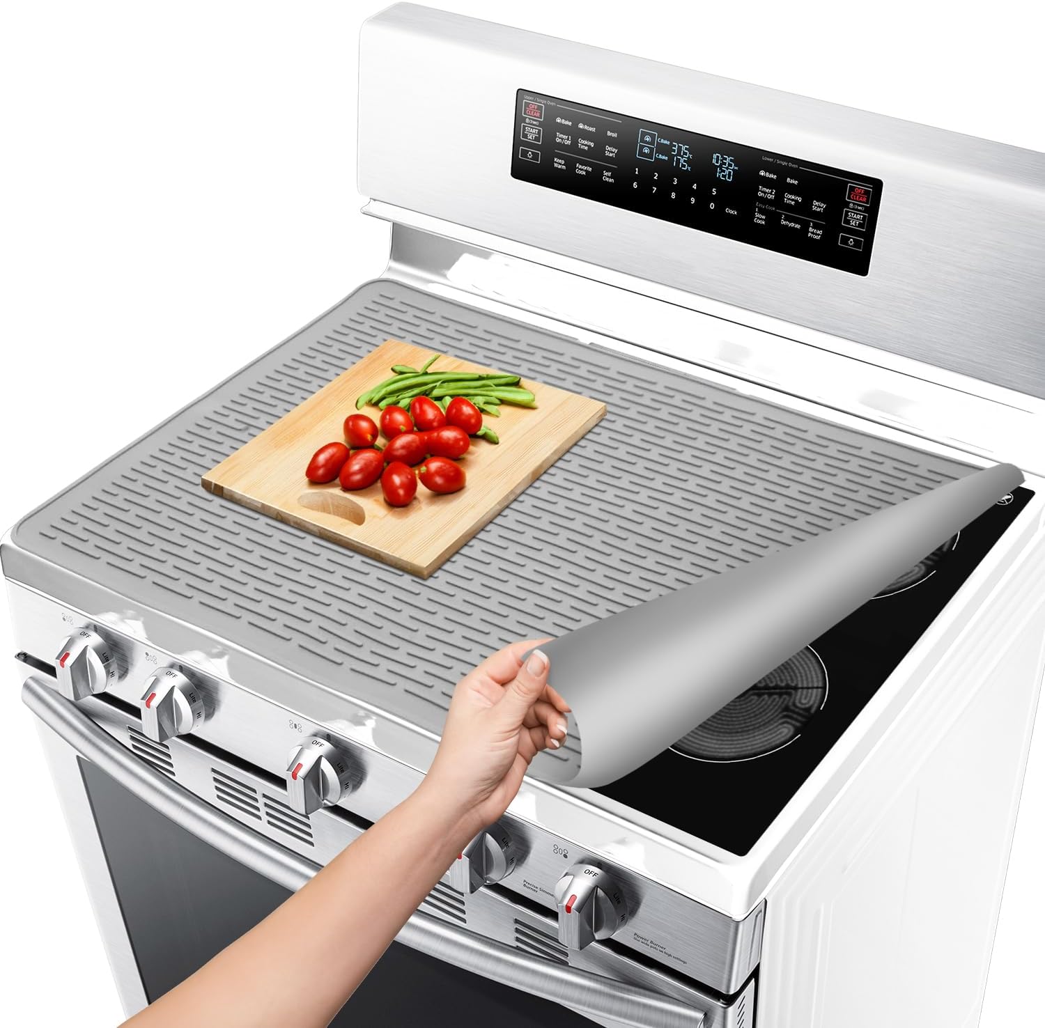 Stove Top Covers for Electric Stove by Linda’s Essentials (30 x 21 Inch) – Silicone Mat for Glass Cooktop, Heat-Resistant Cover Protector, Electric Cooktop Mat with Anti-Slip Backing (Grey)