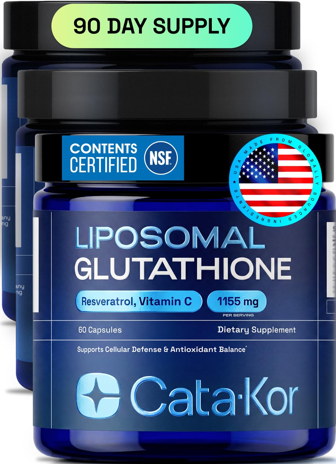 Cata-Kor Liposomal Glutathione & Resveratrol – Ultra High Absorption with Vitamin C, Selenium & Vitamin B2 (60 Count (Pack of 3)) 180 Count (Pack of 1)