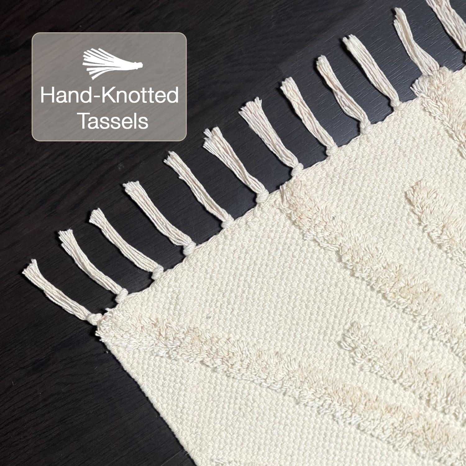 Chardin home Sun Bath Rug - 2x3 Ft, 24x36 Inch, Washable Cotton Rug with Tassels, Non-Slip Sun Cute Bath Mat for Boho Bathroom Decor, Cream Bathroom Rug, Also Great for Kids Rooms, Nurseries