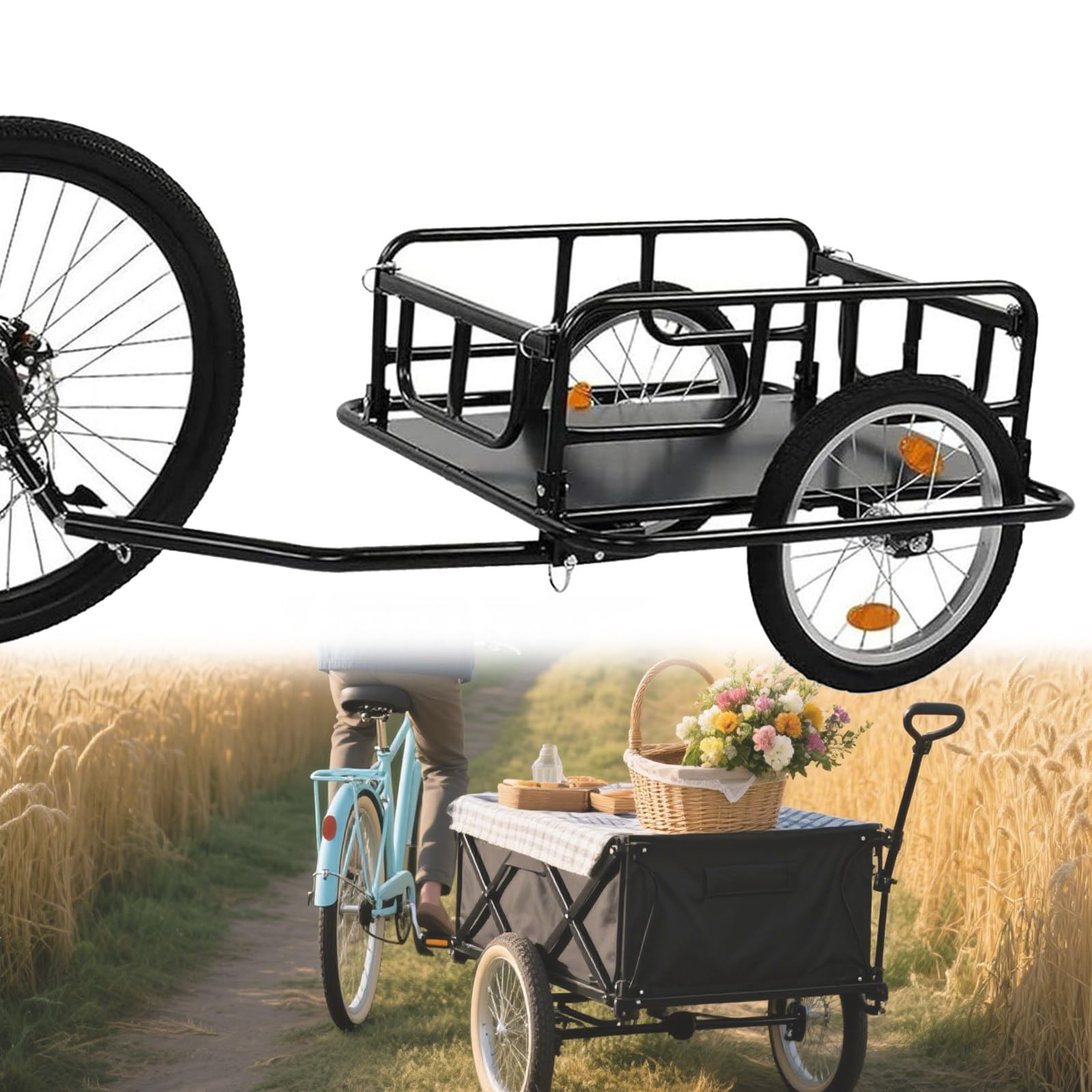 Remolque de carga plegable para bicicleta con alta capacidad de carga para utilidad y almacenamiento de equipaje