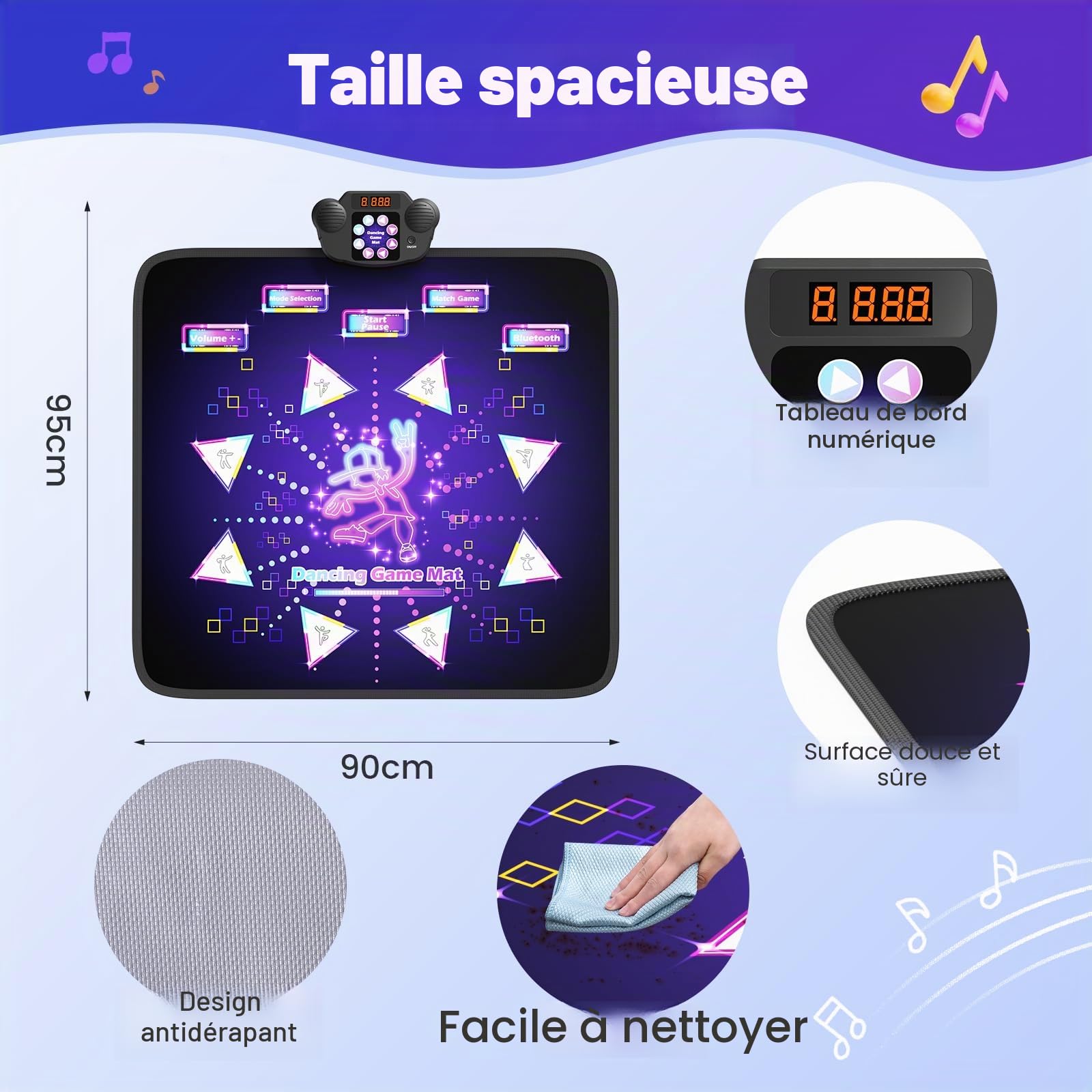 Tapis de Danse pour Enfants,8 Flèches de Lumière LED Musique Pad de Danse Musical avec 6 Modes de Jeu, batterie rechargeable , Jouet Cadeau d'anniversaire de Noël pour Garçons Filles de 3 à 12 Ans