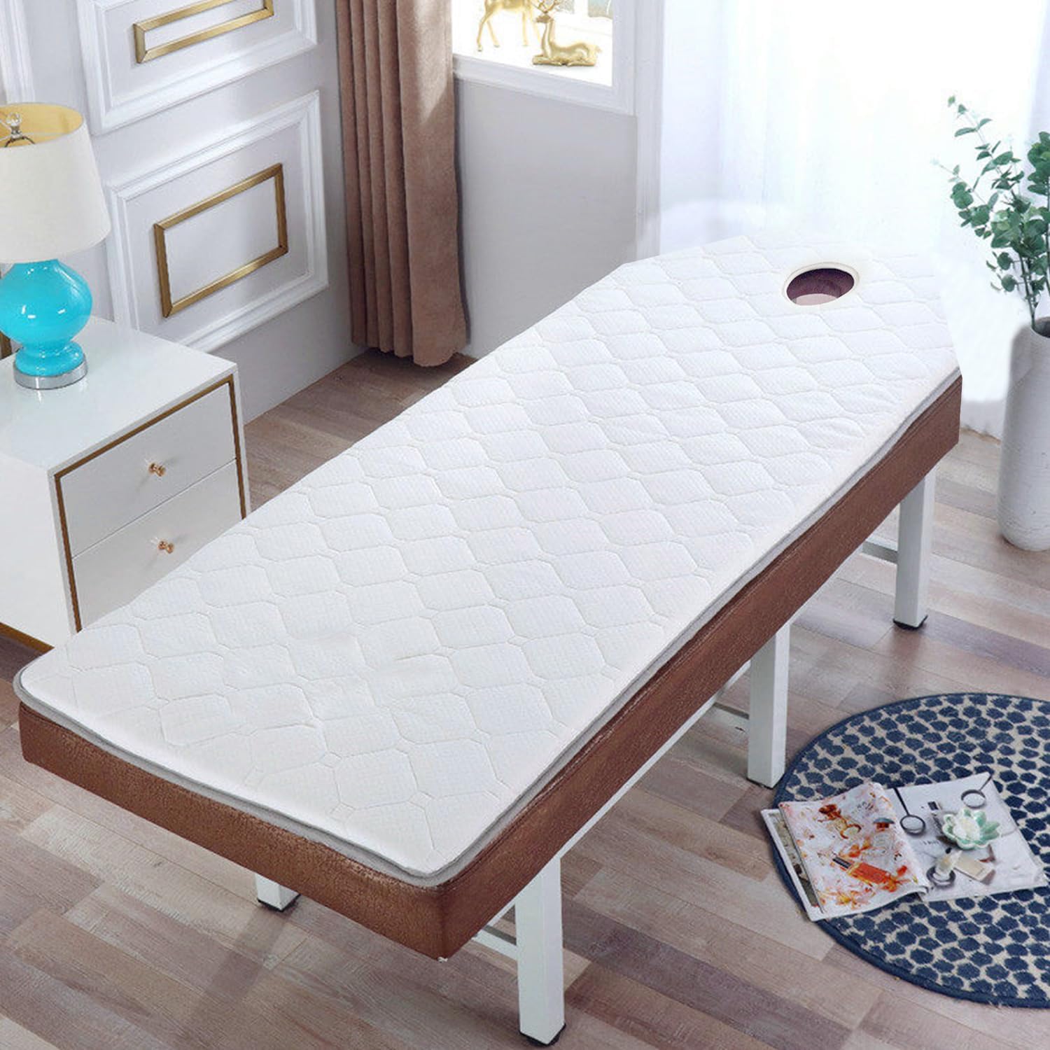 White(t),60 * 180cm,LDLCYCN 6Cm Thick Sponge Mattress Topper for Massage Table Dustproof Beauty Salon Mattress Topper Anti-Slip Spa Bed Mattress Pad with Hole Square Round Trapezoidal Head