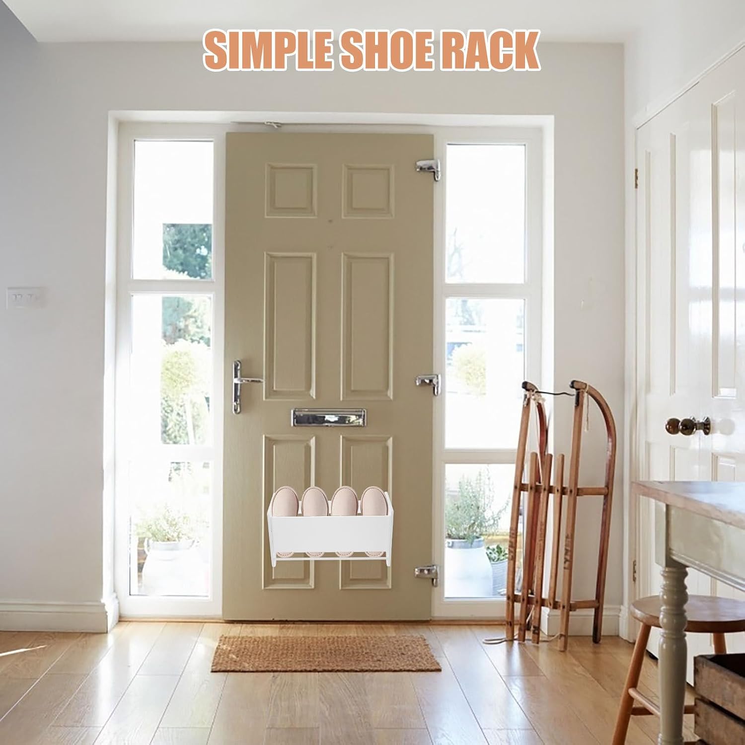 2pcs the Door Shoe Rack Space Saving Slippers Storage Rack No Punch Installation White Pvc Wood-plastic Board the Door Organization