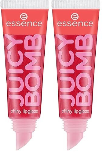 essence JUICY BOMB shiny lipgloss, Nr. 104, Rot, glänzend, strahlend frisch, schimmernd, vegan, ohne Alkohol, ohne Parabene, ohne Mikroplastikpartikel, 2er Pack (10ml)