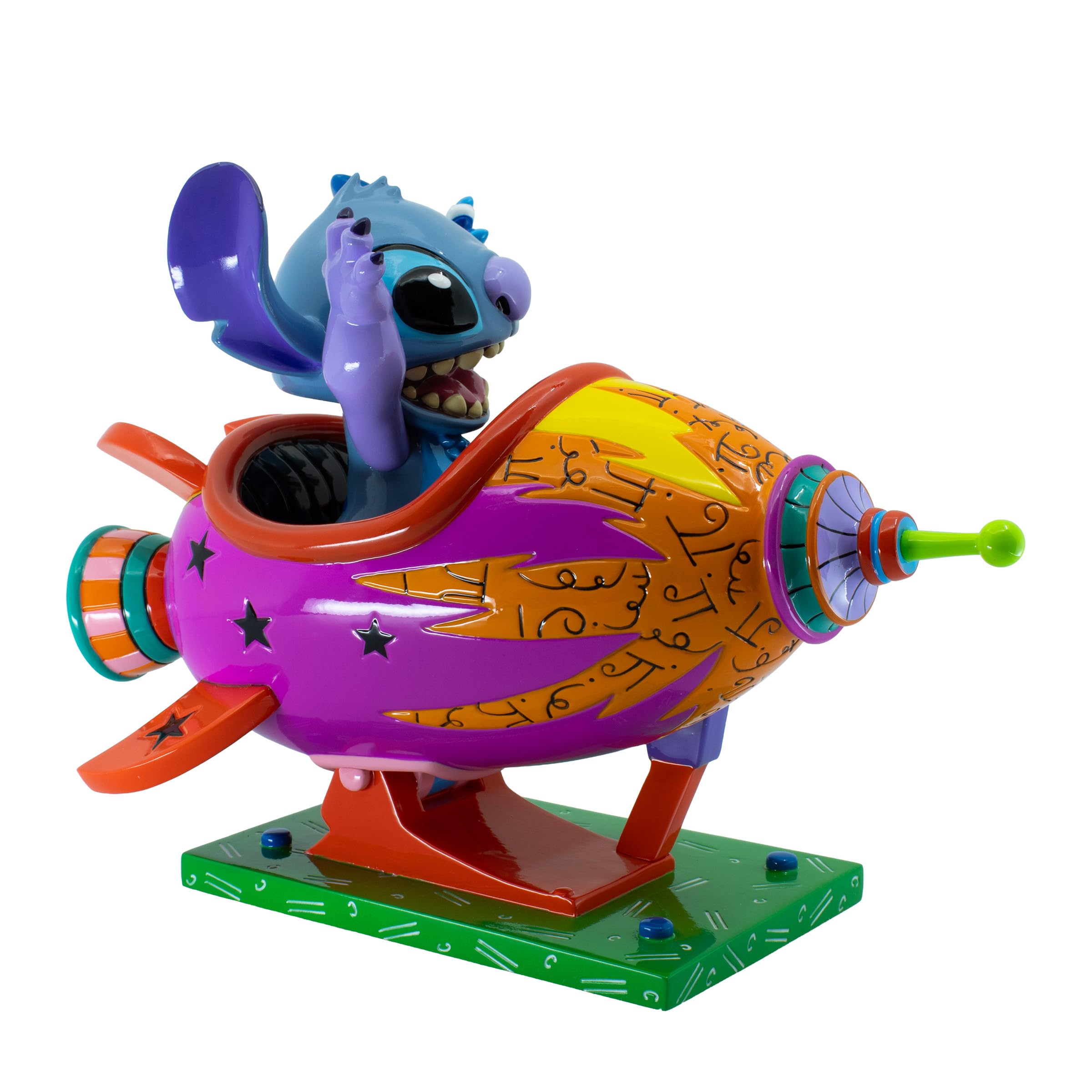 Enesco Disney Britto Stitch Rocket Ship - Statuetta grande da collezione, 16,5 cm, in resina dipinta a mano, scultura spaziale aliena di Romero Britto - stravagante decorazione per la casa e regalo