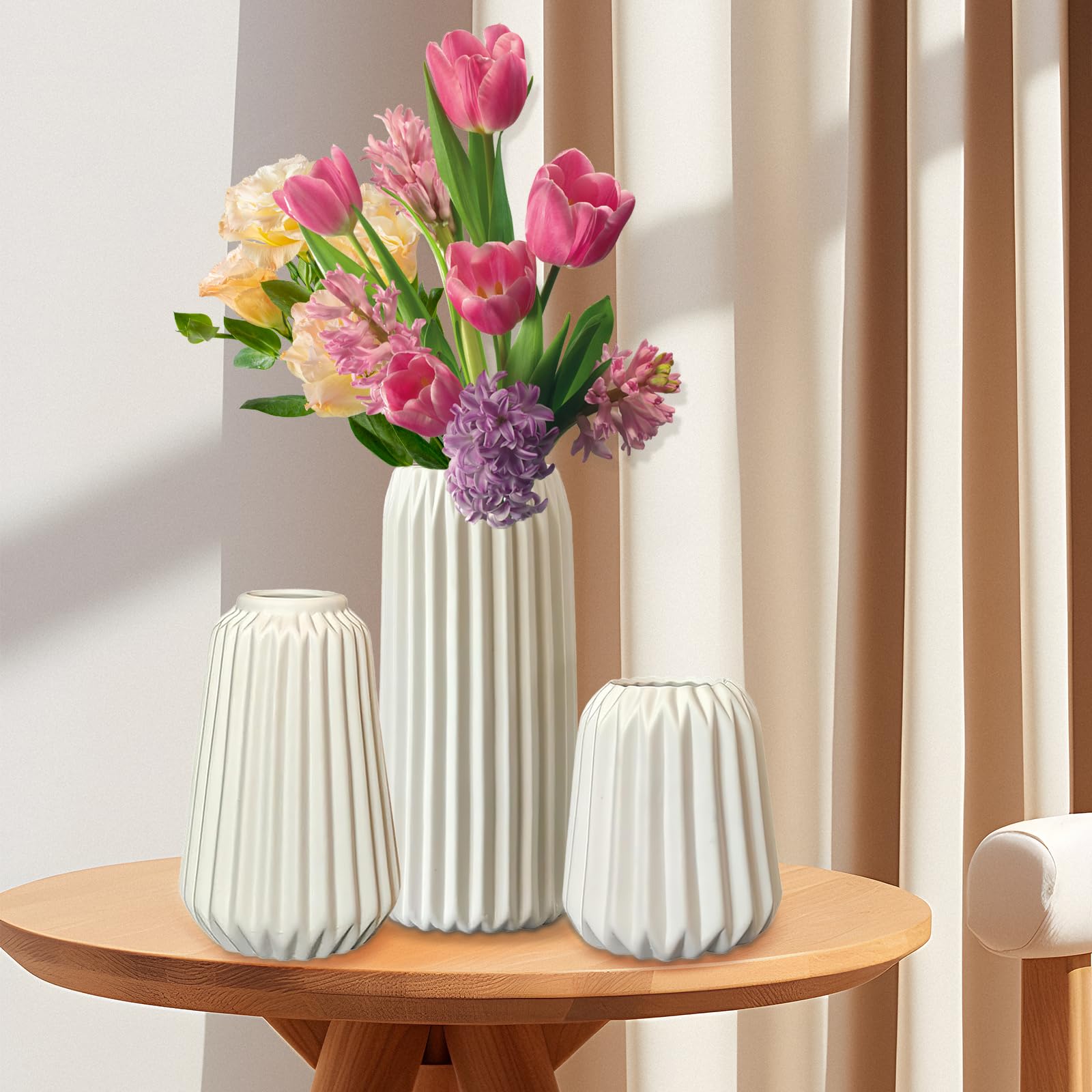 Vasi In Ceramica Bianca Blumacht Set 3 Pezzi | Per Fiori Secchi Pampas E Decorazioni Moderne - Foto 5