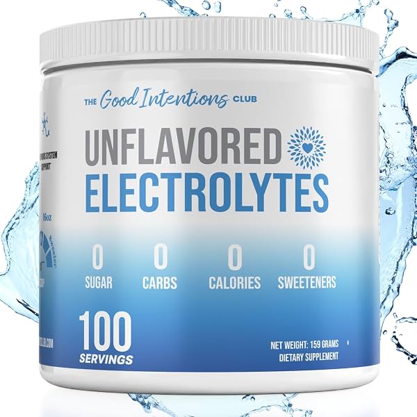 Electrolitos sin sabor - 100 porciones - Polvo de electrolitos sin sabor - Electrolitos sin endulzar - Electrolitos sin sabor - Cero carbohidratos - Sin azúcar - Cero calorías